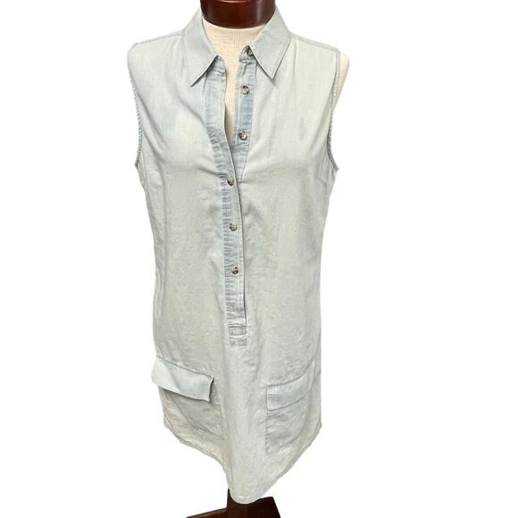 Equipment Femme Chambray Sleeveless Button Front Shirtdress Medium Dress - Picture 1 of 6